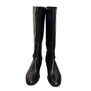 Aquatalia Oralie Equestrian Knee High Boot 8 Black Leather Side Zip Quilted
